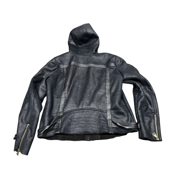 Express Faux Leather Hooded Moto Jacket Black Gold Zip Details Size Large - Picture 5 of 10